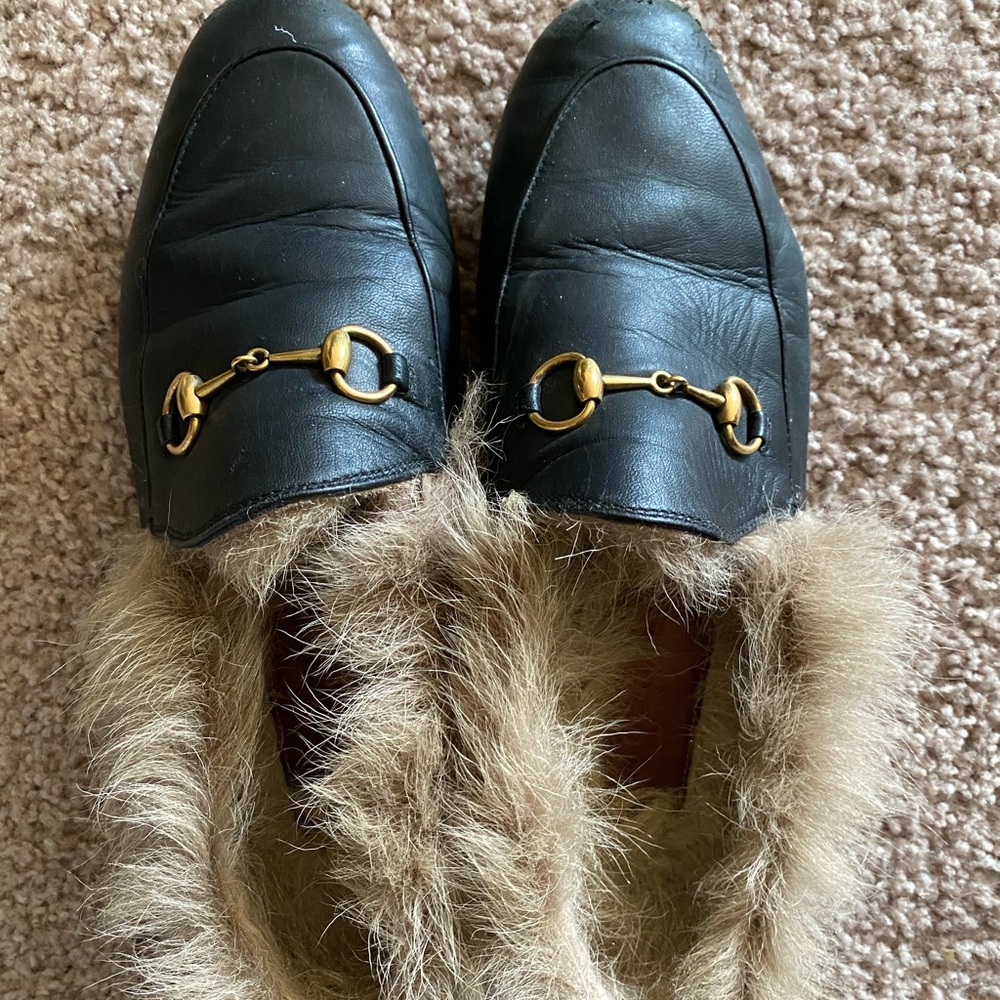 Women's GUCCI Horesbit Accent Lambskin & Fur Loafers